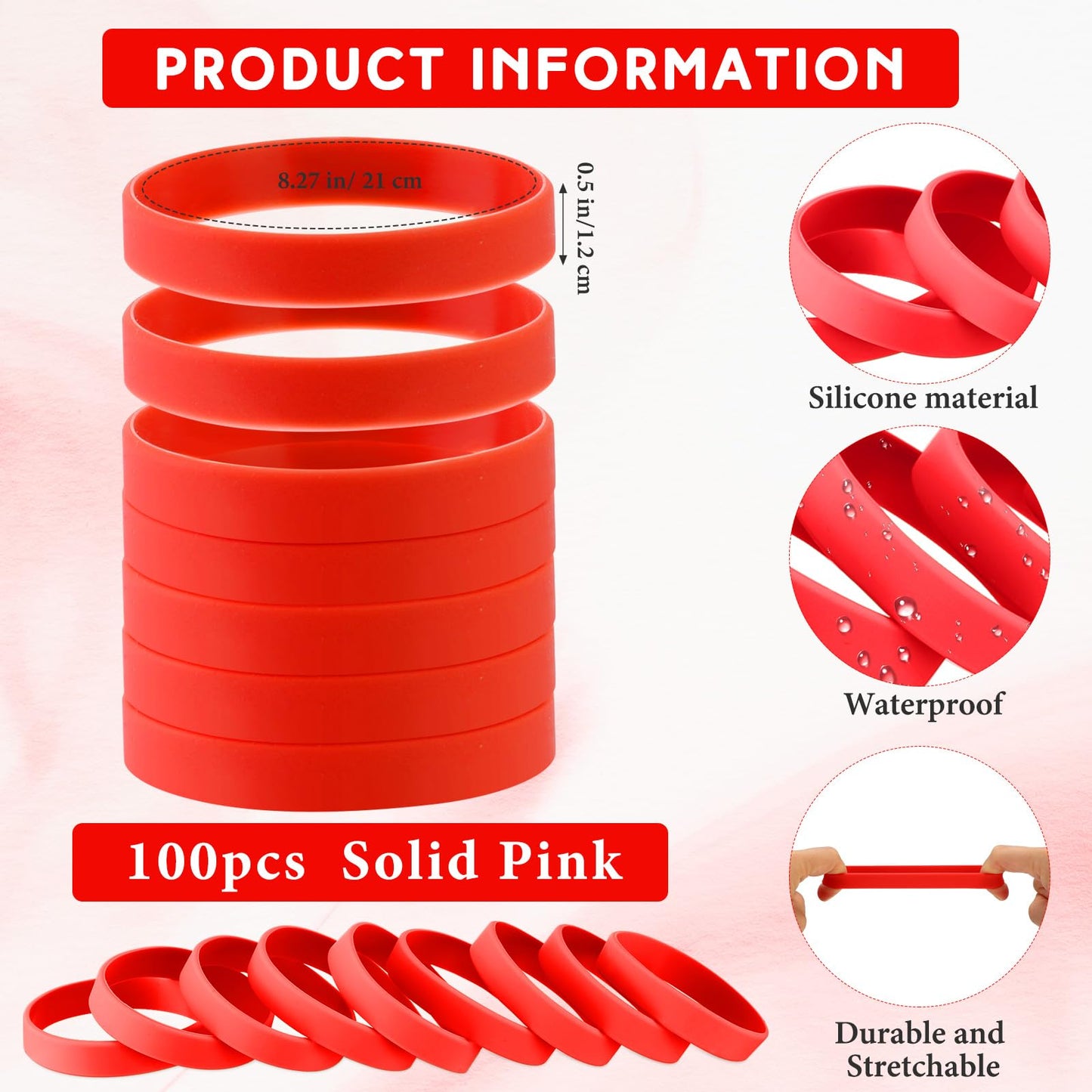 Liliful 100 Pcs Silicone Rubber Wristbands Rubber Wristband Bracelet Bands for Silicone Wristbands for Women Men(Red)