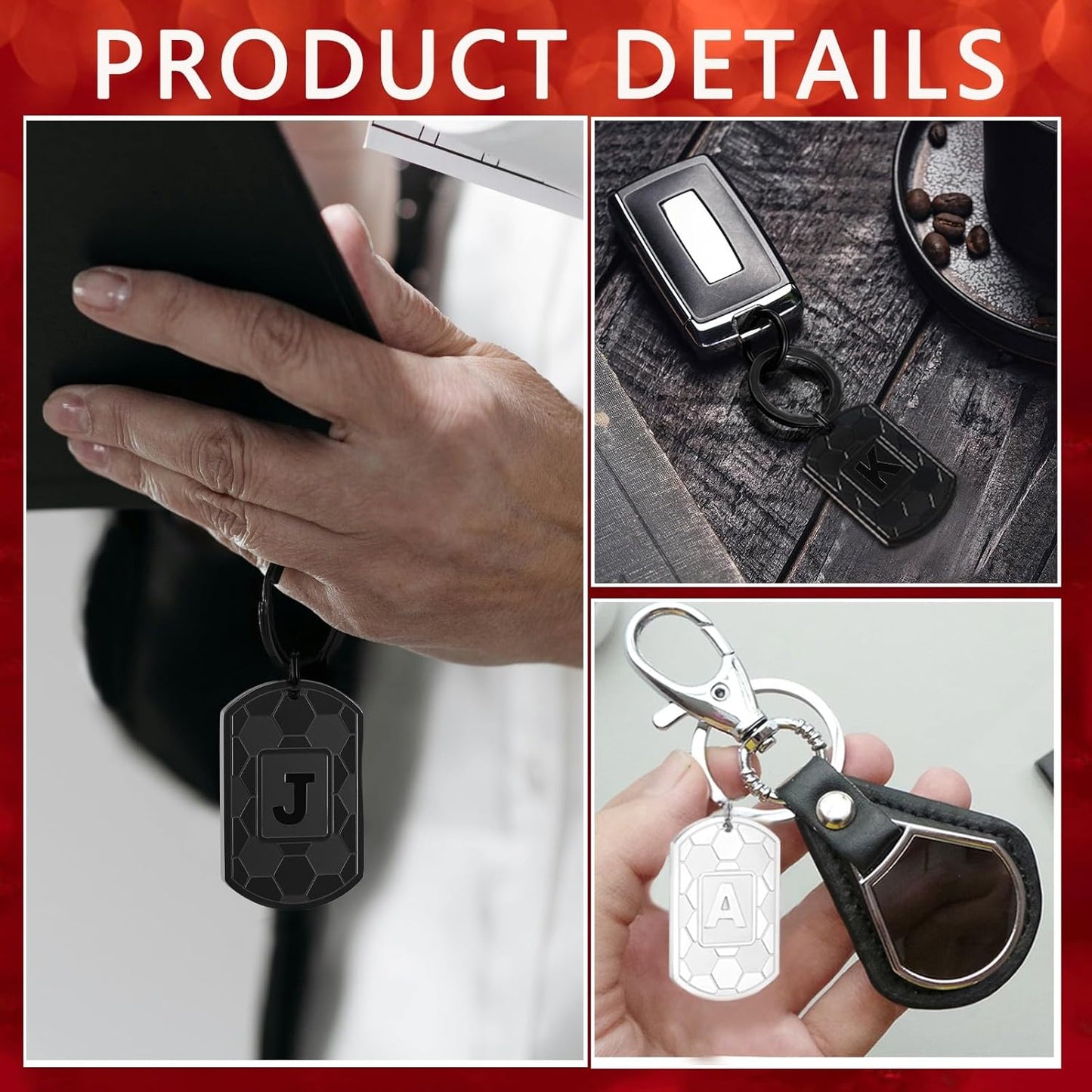 Initial Keychain Gifts for Men,Soccer Dog Tag Mens Keychains for Men Him Dad