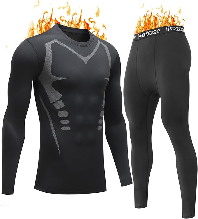 persimar Upgraded Thermal Underwear for Men Long Johns Set for Cold Weather Base Layer Top & Bottom with Fleece Lined