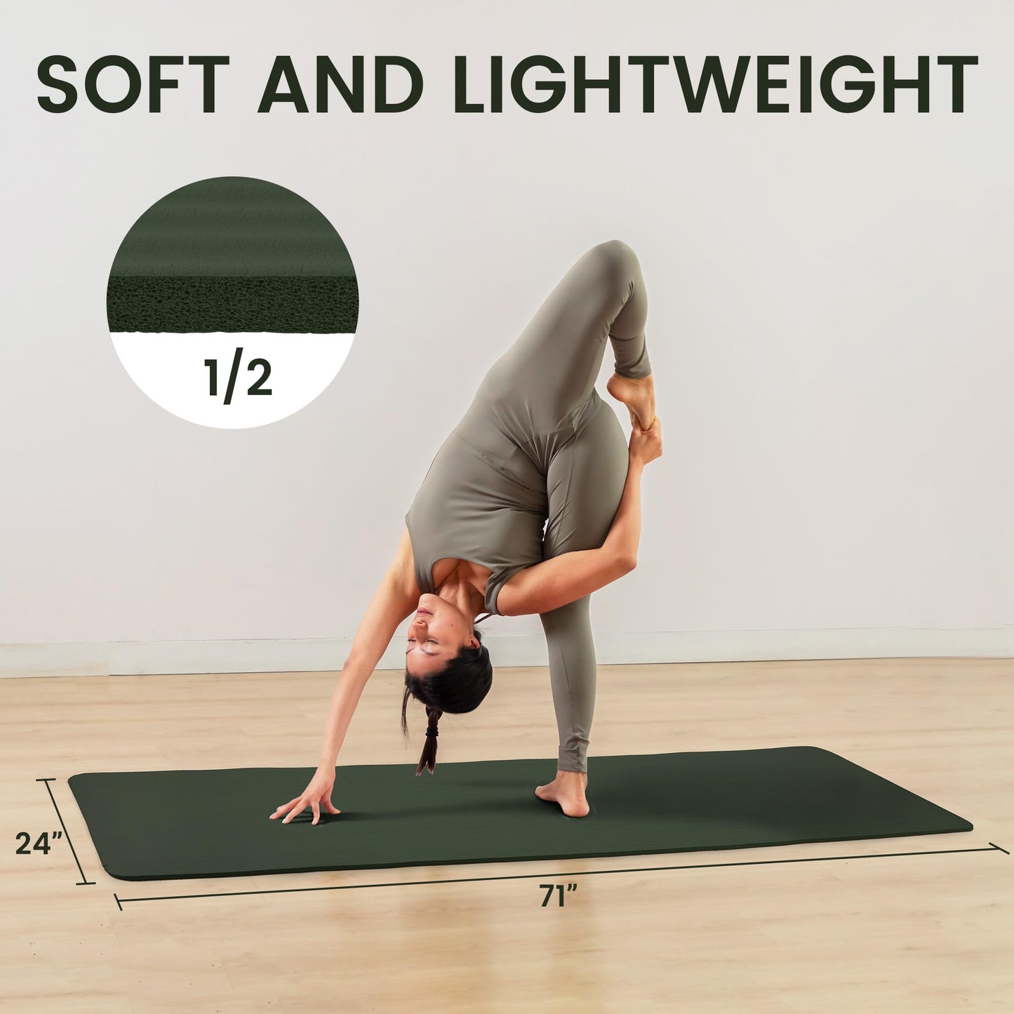 Fitvids 1/2-Inch Thick High Density Foam Exercise Yoga Mat with Carrying Strap, For Cushioning The Body Against Hard Floors, Jasper Green