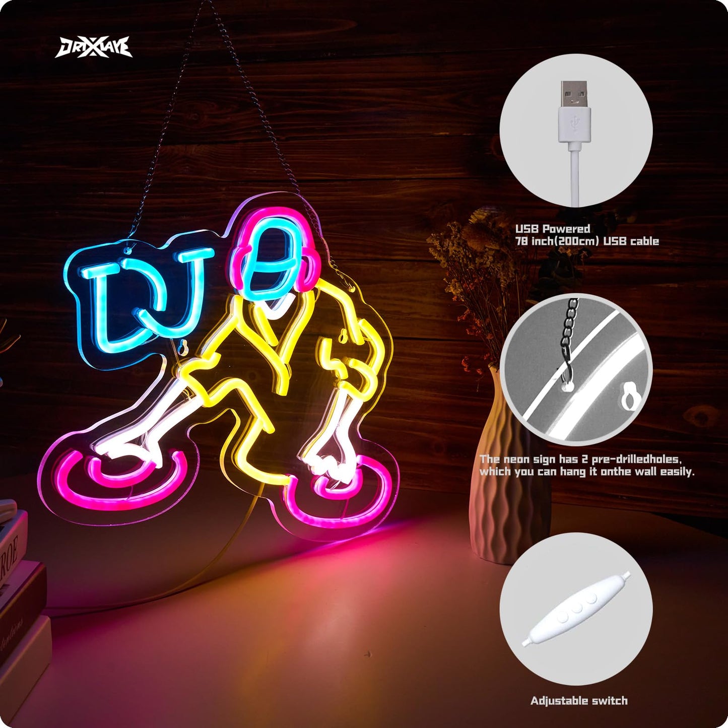 Dj Neon Sign For Wall Decor Teen Room Decor Gifts For Birthday Kids Room Art Decor Boys Playroom Bedroom Decor(16.3X12.2 In)
