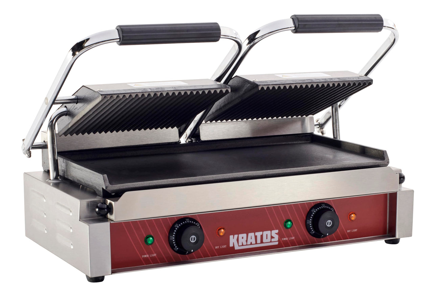 Kratos Commercial Electric Panini Sandwich Grill with Grooved Top and Smooth Bottom Plates, 18.7"x9" Cooking Surface, Commercial Countertop Panini Press, 120V, 3500W (29Y-025)