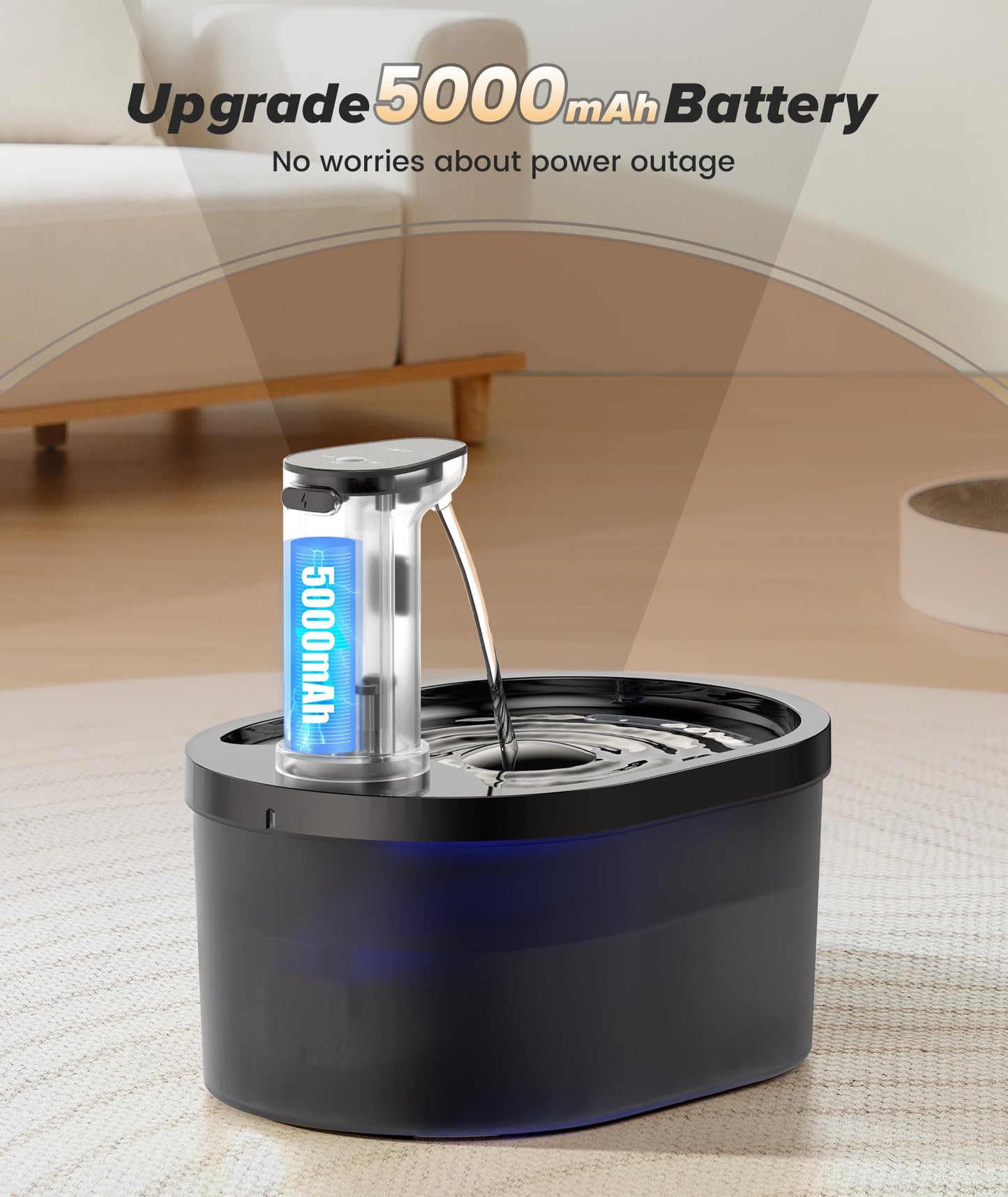 Wireless Cat Water Fountain Cordless, Automatic Pet Water Fountain 5000mAh Battery, 101oz/3L Large Cat Fountains for Drinking Ultra Silent Rechargeable Water Fountains for Cats and Dogs