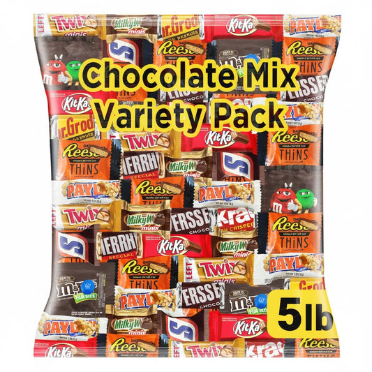 Chocolate Assorted Bulk Candy Variety Pack 5lb - Mini Chocolate Bars, Milk & Dark Chocolate Mix - Individually Wrapped Bulk Cand