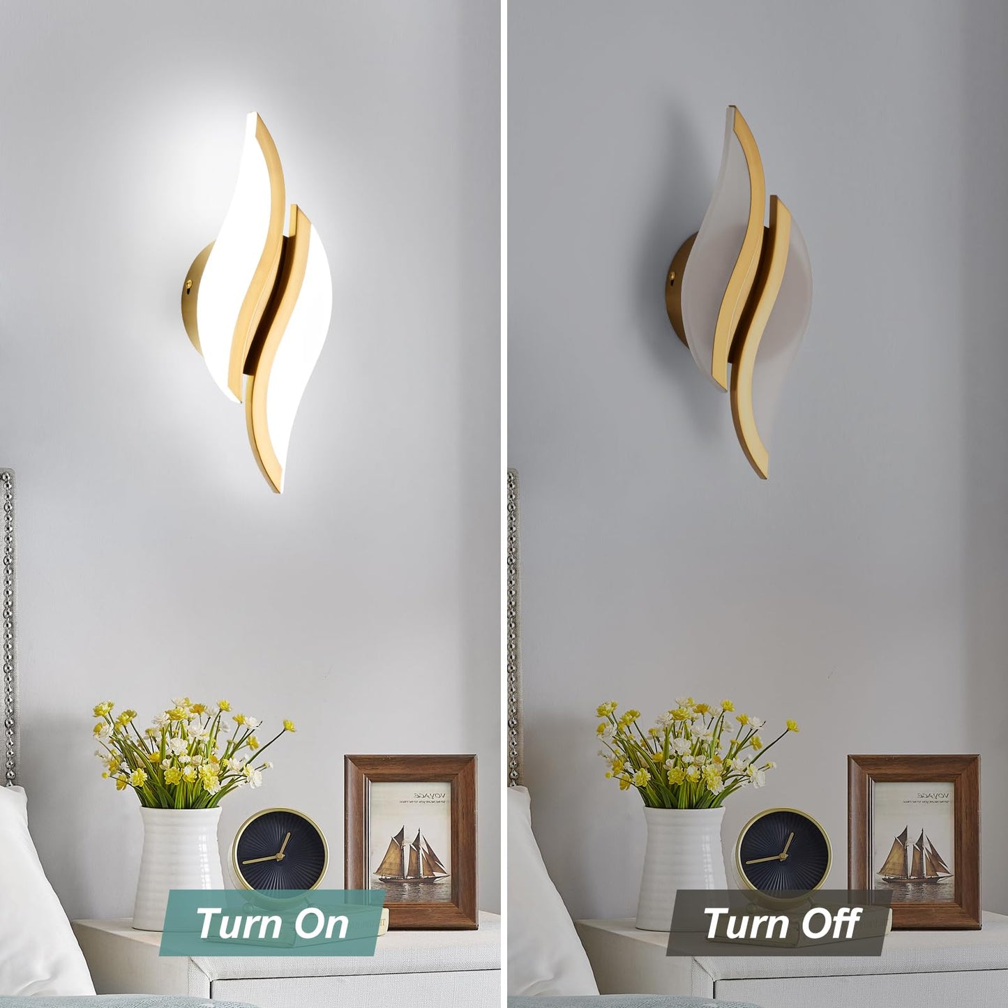 Caneoe Modern Led Wall Sconce 6000K Cold White Black Indoor Wall Light Fixtures Acrylic Wall Sconce Lighting For Living Room Bedroom Bedside Bathroom Hallway Stairway Wall Lamp (Gold  1 Pack 6000K)