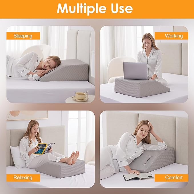 Leg Elevation Pillows for Sleeping, Memory Foam Wedge Pillow for Legs, Knee Wedge Pillow for After Surgery, Swelling, Back Pain and Circulation, Non-Slip Bottom, Removable Cover (6 Inch, Grey)
