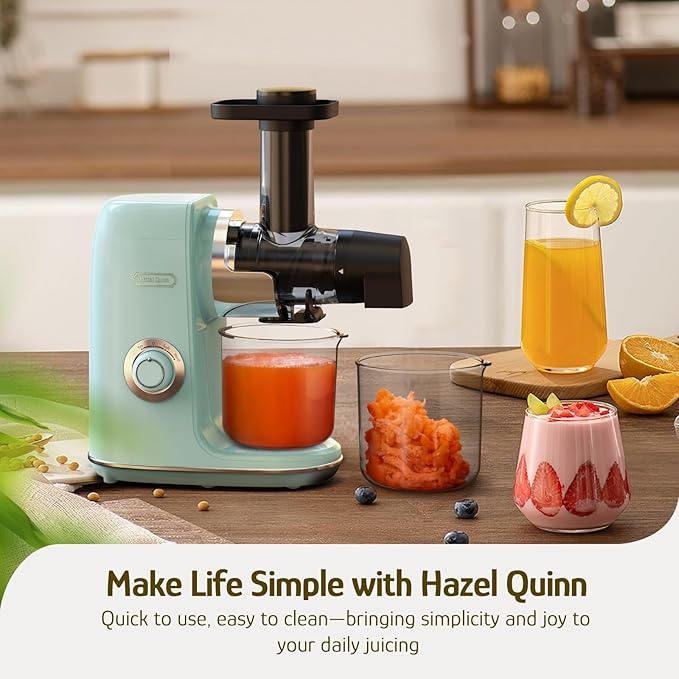 Hazel Quinn Masticating Juicer - Cold Press Slow Juicer for Fruits and Vegetables, BPA-Free Juice Extractor, Easy to Clean, 2-Speed Control, Reverse Function, Quiet Operation, Dishwasher Safe