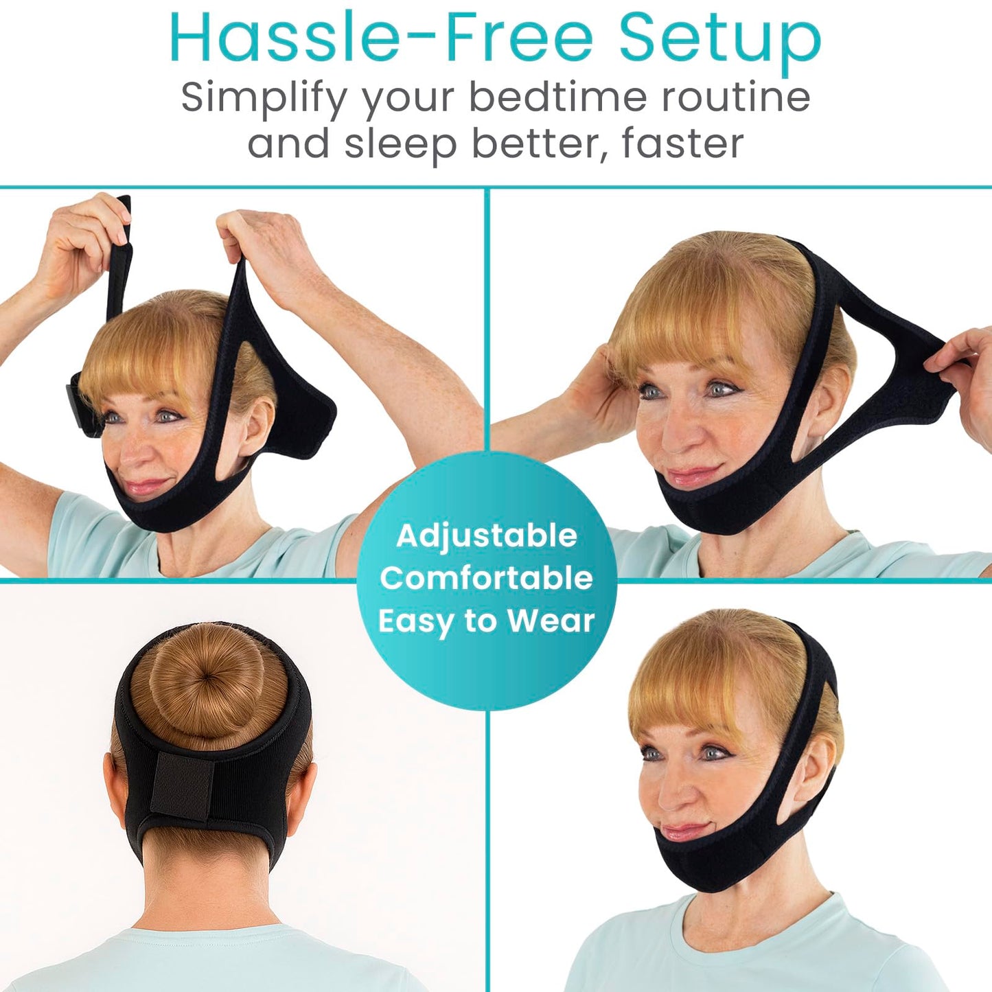 Vive Anti Snore Chin Strap for Sleeping - Stop Snoring Solution for CPAP Users - Airflow Head Band Device for Sleep Apnea Relief - Breathe Right, Mouth Breathing Prevention Accesories (Black)