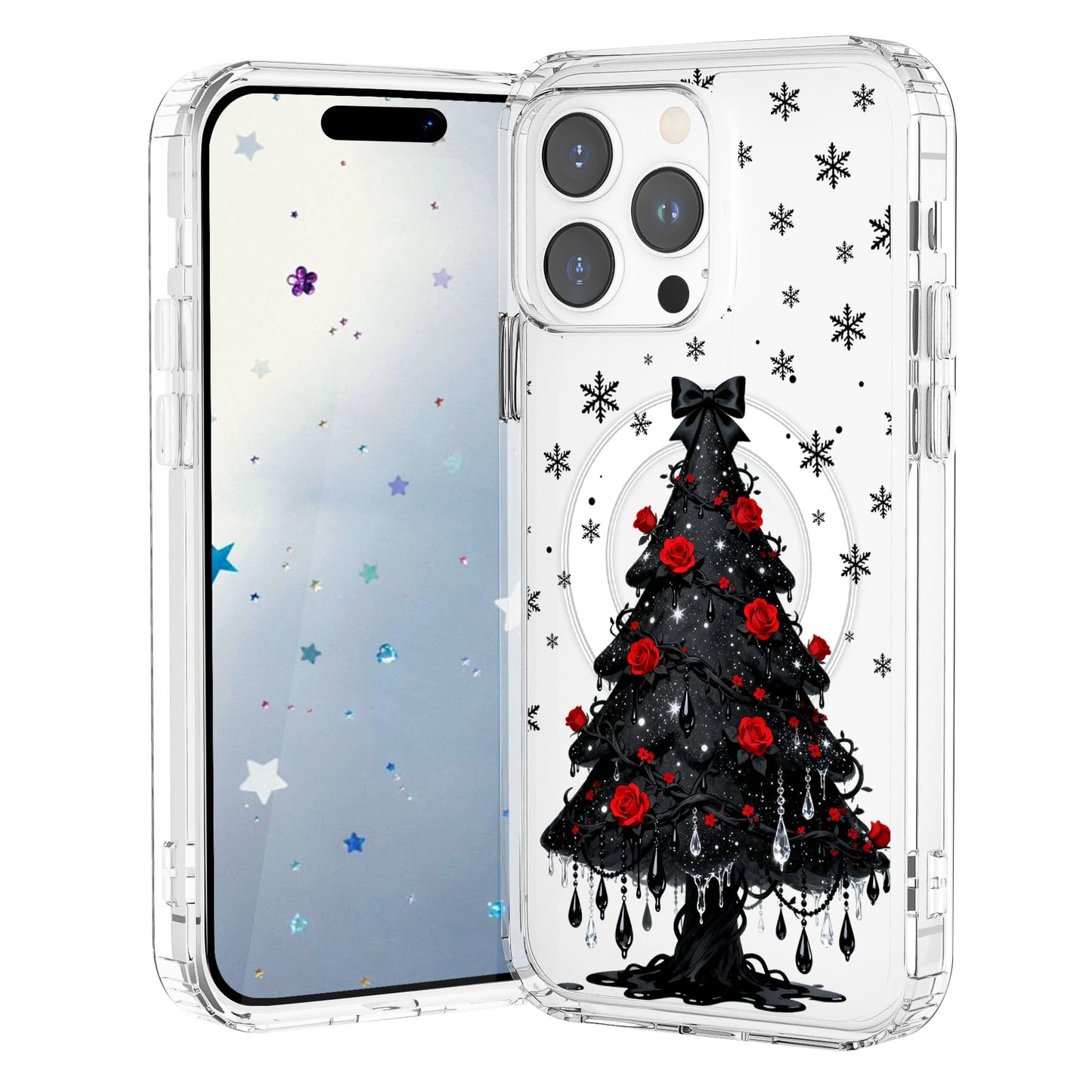 VibrantFruitique Christmas Case for iPhone 12/12 Pro,Gothic Rose Xmas Tree Clear Magnetic Case,Compatible with MagSafe,Soft TPU