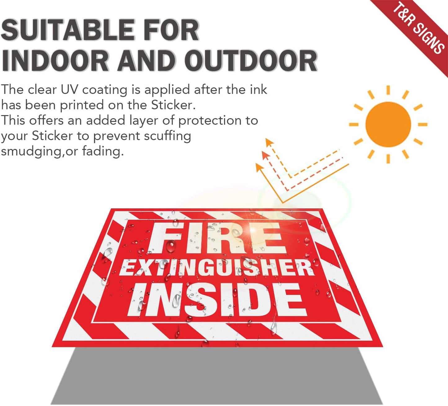 T&R Fire Extinguisher Inside Sign Stickers - 10 Pack - 5" x 4" Self-Adhesive Vinyl Reflective, UV Resistant, Waterproof, Fade and Scratch Resistant, Suitable for Vehicles Indoor and Outdoor