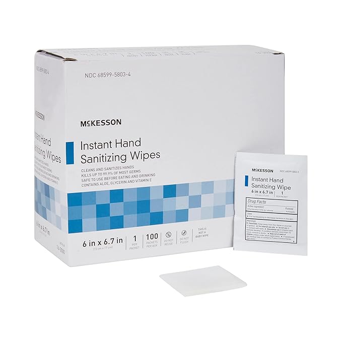 McKesson Hand Sanitizing Wipes [1000 Count] Bulk, Alcohol Wipes with Aloe and Vitamin E, Travel, Individually Wrapped