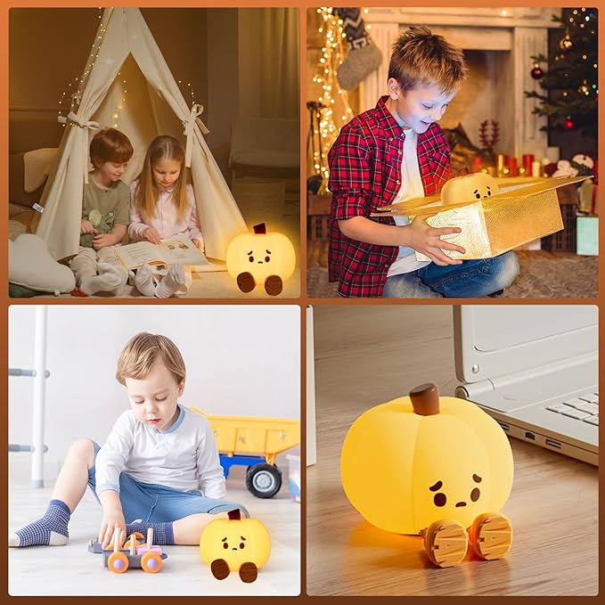 Pumpkin Night Light, Cute Pumpkin Decor Silicone Night Lamp with 3 Level Dimmable Bedside Lamp Halloween Night Light Nursery Nightlight Dorm Decor，Silicone Touch Light, Breastfeeding for Baby