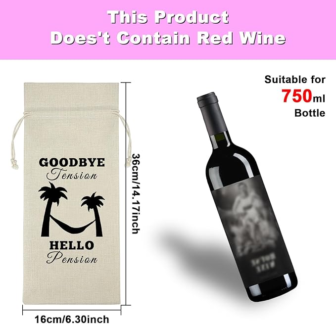 Retired Gift for Women Men Palm Wine Bag Leaving Farewell Goodbye Gifts for Coworkers Colleagues Cotton Burlap Wine Bottle Bag Funny Retirement Gifts for Grandparent Friends Mother's Day Gift