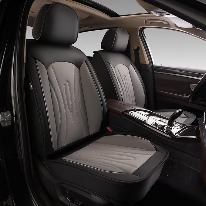 Car Seat Covers Fit for Hyundai Veracruz 2007-2012: Faux Leather Front Seat Covers Waterproof Auto Seat Protector with Compatible Airbag(2 Seats, Black&Grey)