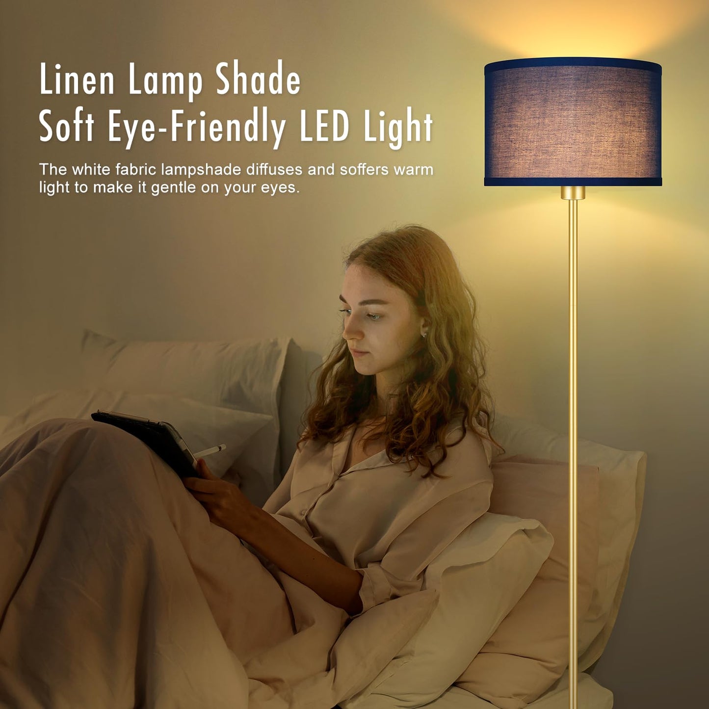 Floor Lamp Blue  Standing Lamp  58  Tall Floor Lamp With Lampshade  Foot Pedal Switch  Modern Simple Floor Lamps For Living Room/Bedroom/Den/Classroom  Gold Lamp For Boys  Gift(Without Bulb)