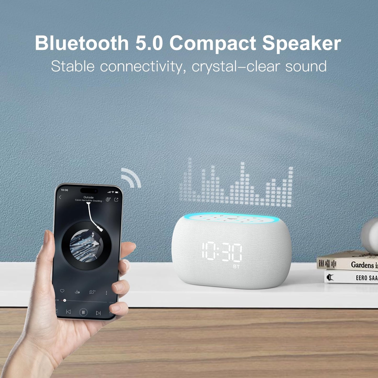 ANJANK White Noise Sound Machine Alarm Clock with Hi-Fi Bluetooth Speaker, 21 Soothing Sounds/7 Night Lights, 0-100% Dimmer/Sleep Timer/Volume Control, Soother for Adults Kids Sleeping, Bedroom, White