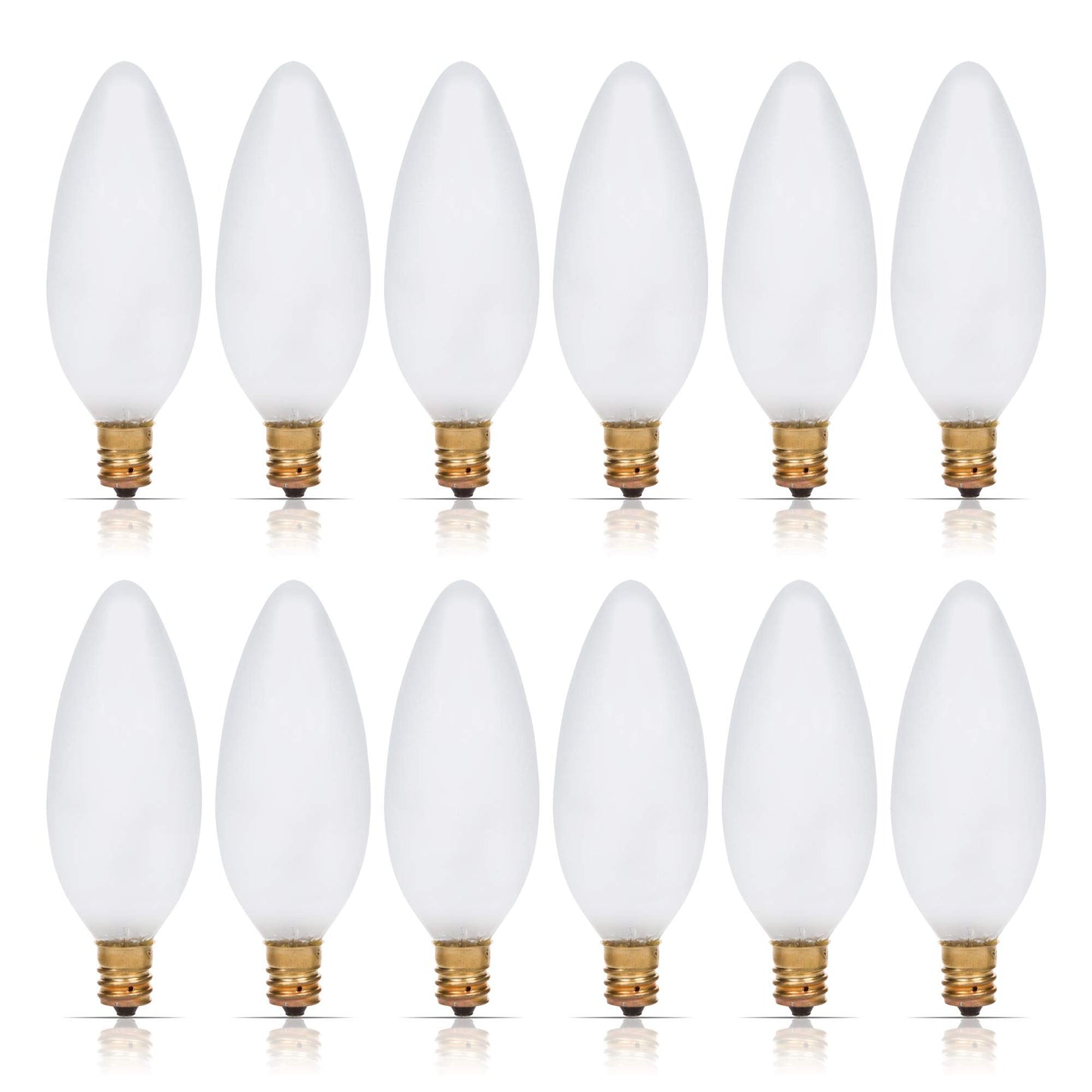 Simba Lighting Candelabra Torpedo Frosted B10 25W E12 Base (12 Pack) Decorative Incandescent Light Bulbs 120V For Chandeliers  Ceiling Fan Lights  Pendants  Wall Sconces  Dimmable  Warm White 2700K