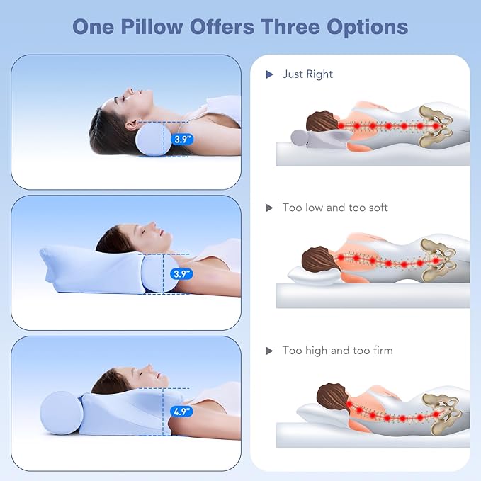 Cooling Cervical Neck Pillow for Neck and Shoulder Pain, Roll Pillow&Butterfly Memory Foam Combination Pillows, Ergonomic Neck Support Pillow, Orthopedic Pillow for Side Back Stomach Sleepers and Yoga