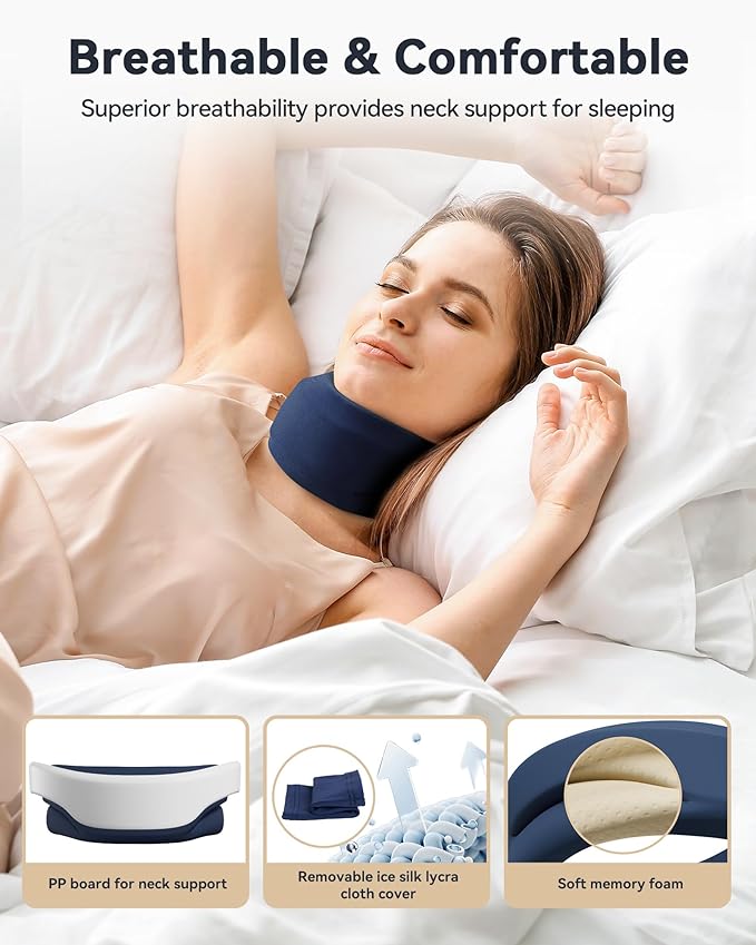 Neck Brace Cervical Collar - Neck Support Brace for Sleeping, Soft Foam Wraps Keep Vertebrae Stable and Aligned for Relief of Cervical Spine Pressure for Women & Men, (12.6-15.8 Inch) Blue