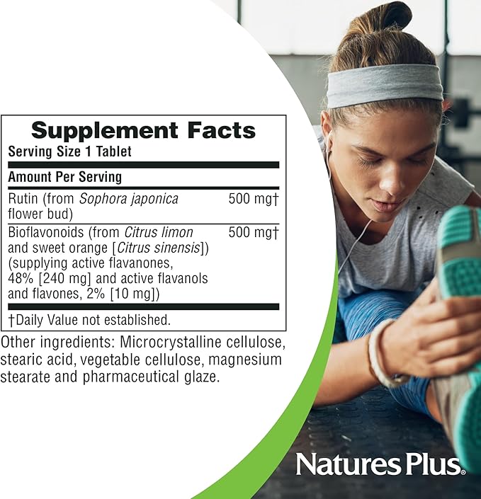 Natures Plus Biorutin 1000 mg - 90 Tablets - Bioflavonoid & Rutin Complex - Supports Vascular Function & Circulation - Vegetarian, Gluten Free - 90 Servings