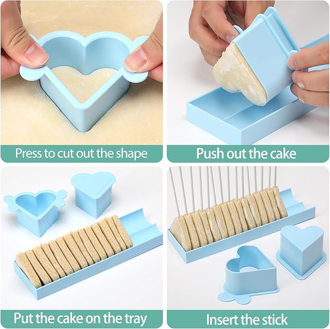 Heart Cake Pop Mold Set with 9 Inch Tray and Sticks, ABS Cake Pop Maker, Baking Molds Kit for Parties, Wedding,Home Desserts Making - Blue