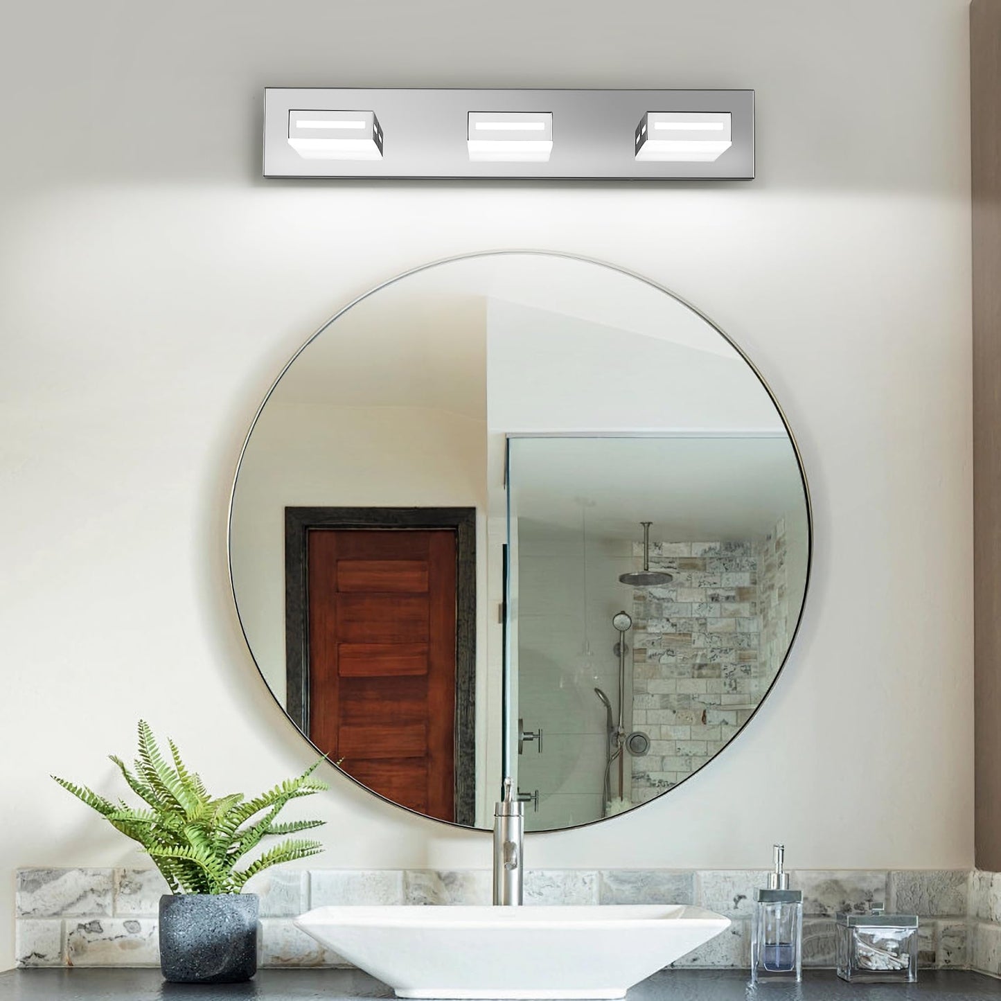Donrao 24-Inch 3-Light Led Modern Chrome Bathroom Vanity Light Fixtures Over Mirror  Bathroom Lighting Fixtures With Cool White 6000K  Rotatable Vanity Wall Lights For Bath Restroom Powder Room