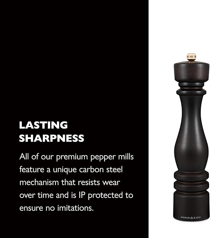 Cole & Mason London Refillable Spice Mill - Kitchen & Home Accessory - Table Black Pepper Grinder - Pepper Mill with Carbon Steel Mechanism - 11", Chocolate Wood