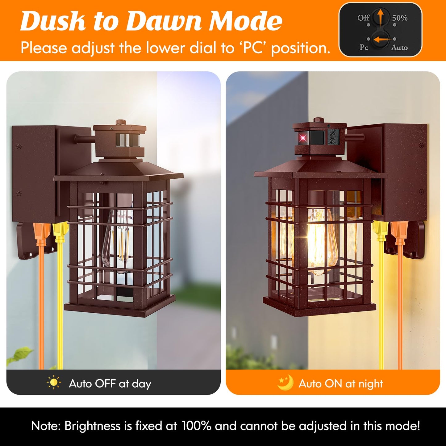 2-Pack Porch Light With Gfci Outlets  Brown Motion Sensor Dusk To Dawn Outdoor Wall Light Fixture  Waterproof Outside Wall Lantern Sconce 3 Lighting Modes  Exterior Wall Light For Front Door House