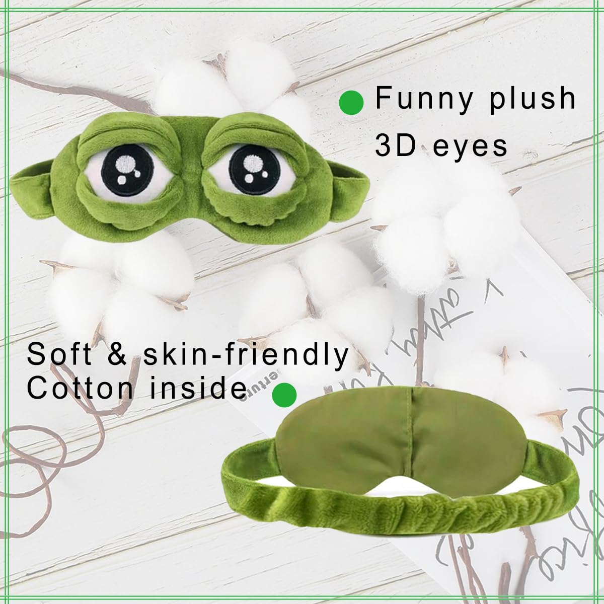 2Pcs Sleep Eye Mask for Women Kids, Shinywear Eye Mask for Sleeping, Cute Sad Frog Blindfold Plush Funny Eye Shade Cover for Travel Yoga Nap Block Out Light - Soft Cotton Inside for Sensive Skin