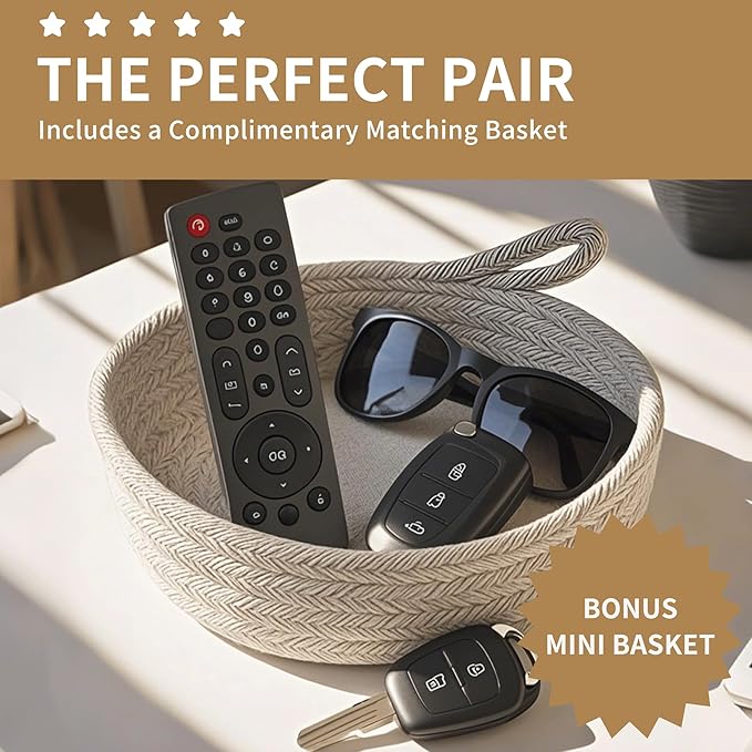 125L Extra Large Blanket Basket, 25" x 16", Jumbo Laundry Woven Basket Decorative Home, Cotton Rope Basket with Handles, Baby Toy Basket for Storage, Gradual Brown, 2PC