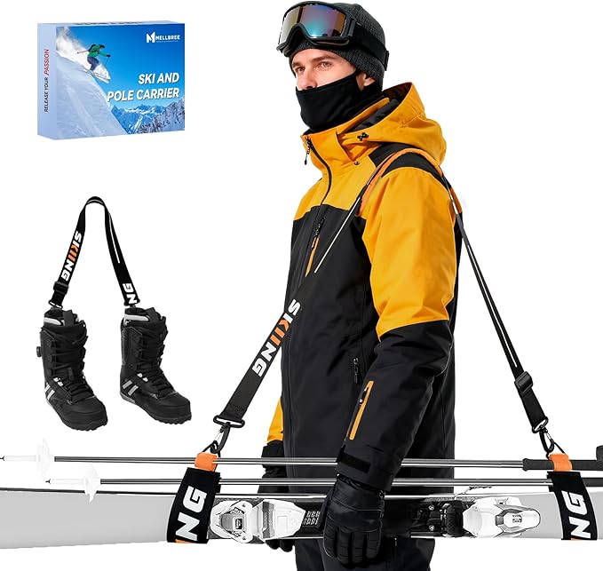 Mellbree Ski Strap, Skis and Poles Carrier for Easy Transportation of Your Clipstick Skiing Accessory/Pole/Skimate/Boot, S...
