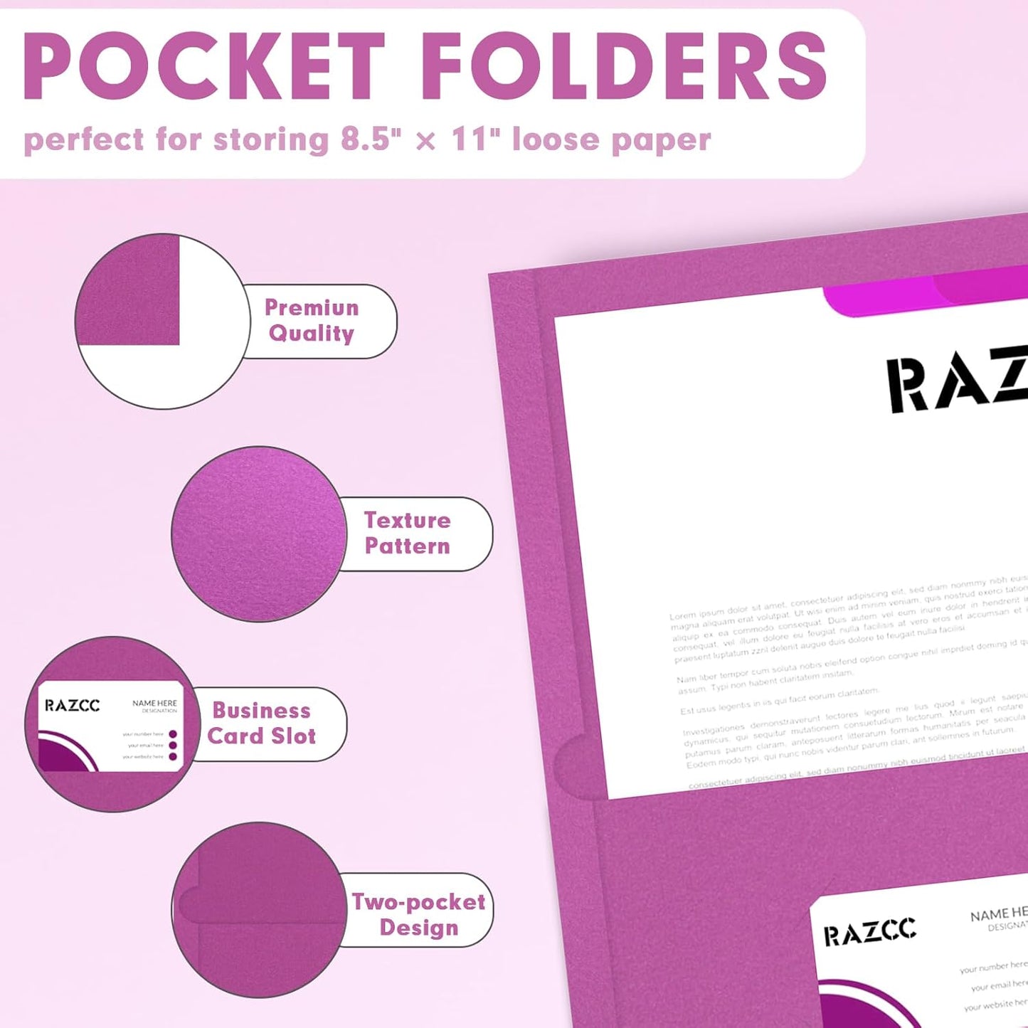 50 Pack 2 Pocket Folders - Letter Size, Rose Purple