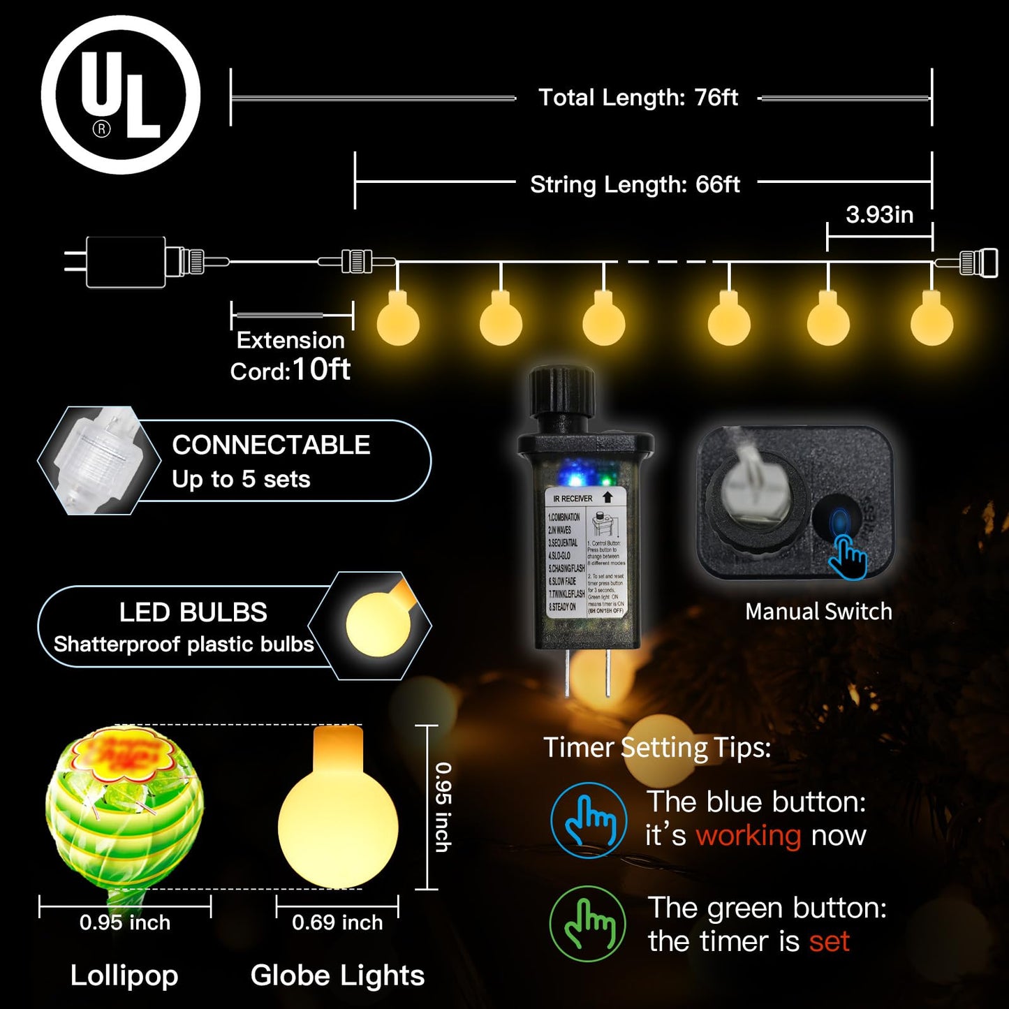 Suddus String Lights For Bedroom  66Ft 200 Led Connectable Globe String Lights Indoor  Hanging Fairy Lights Plug In With Remote For Kids Room Dorm Classroom Outdoor Christmas Tree Decor  Warm White