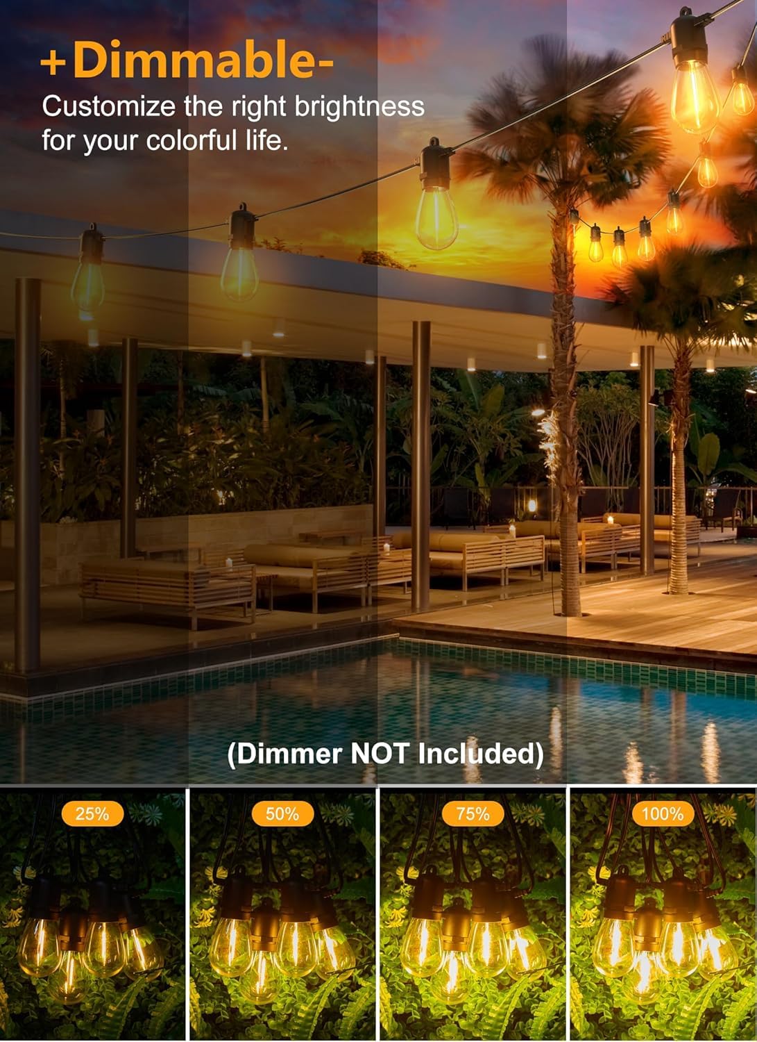 Brightown Outdoor String Lights 35FT, 10+1 Shatterproof Edison Bulbs, Waterproof, Jet Black, Model GY-I-100.6-U-S2