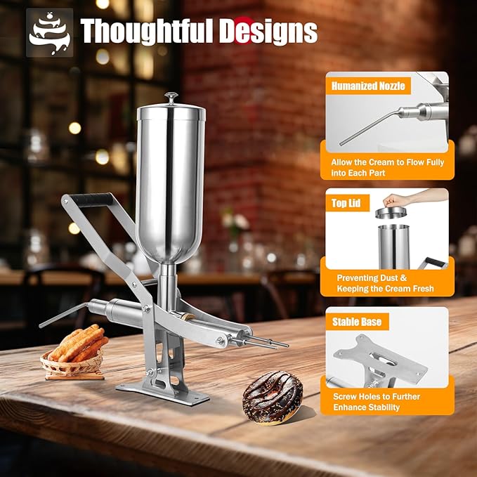 5L Commercial Donut Maker, Donut Jelly Filler Machine Mini Donut Maker with Long and Short Nozzles Donut Filler Injector for Kitchen Bakery Restaurant Coffee Shop