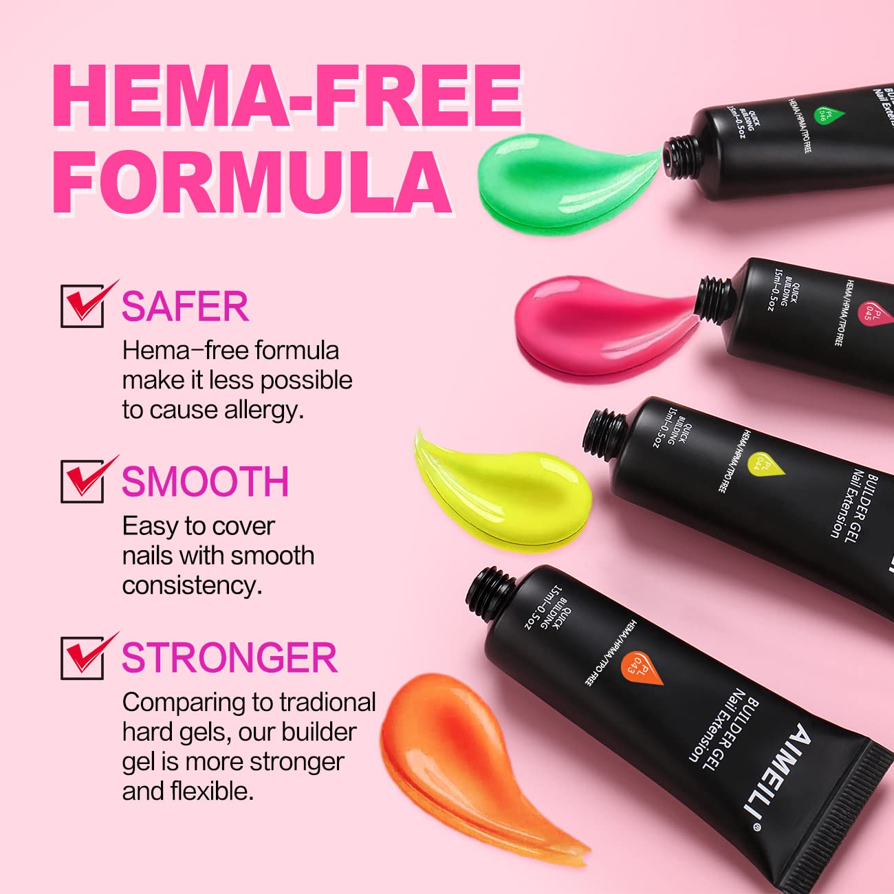 AIMEILI Poly Nail Extension Gel Orange Builder Nail Gel Hema Free Poly Nail Enhancement Nail Art Design DIY Salon Nail At Home G