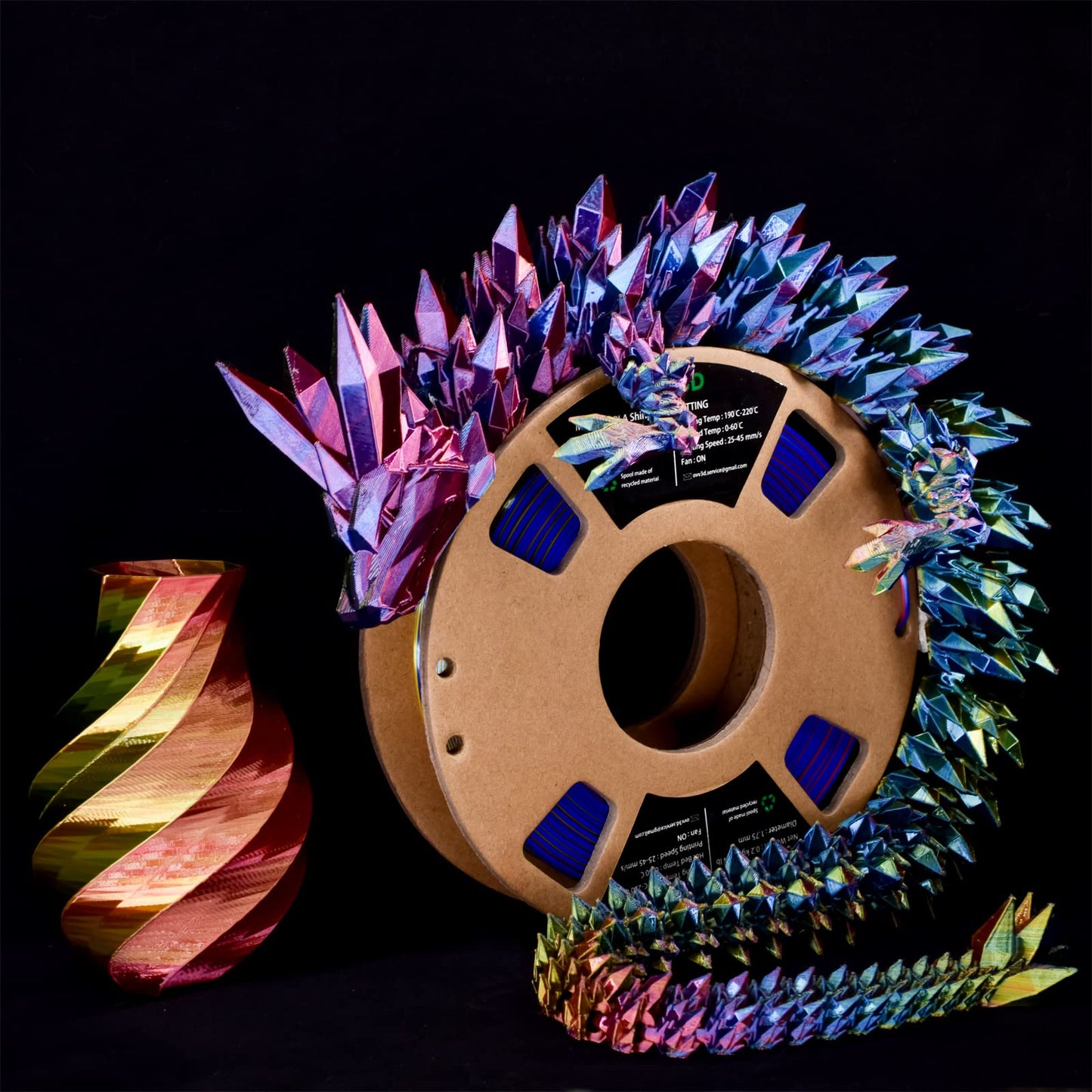 OVV3D 3D Printer Filament, PLA Filament 1.75mm, Tri-Colors Rainbow Silk PLA Filament, Rainbow PLA Filament with Silk PLA Red-Yellow-Blue, 3D Printing Filament PLA Filament 1.75mm +/-0.02mm, 1kg