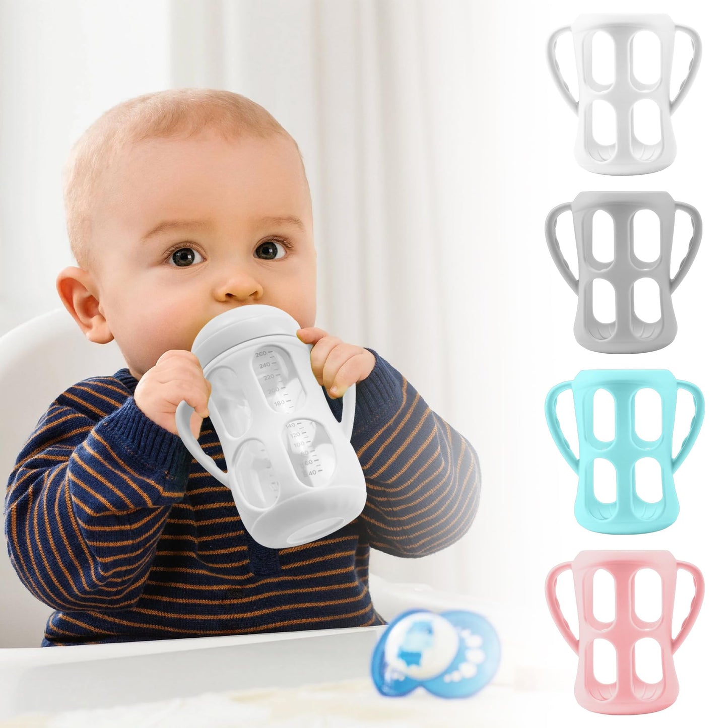 4 Pack Silicone Sleeves with Handles for Philips Avent Natural Baby Bottle 9 oz/8 oz, Avent Glass Bottles Sleeve Easy grip, Anti Breakage Baby Bottle Holder, Compatible with Philips Avent Glass Bottle