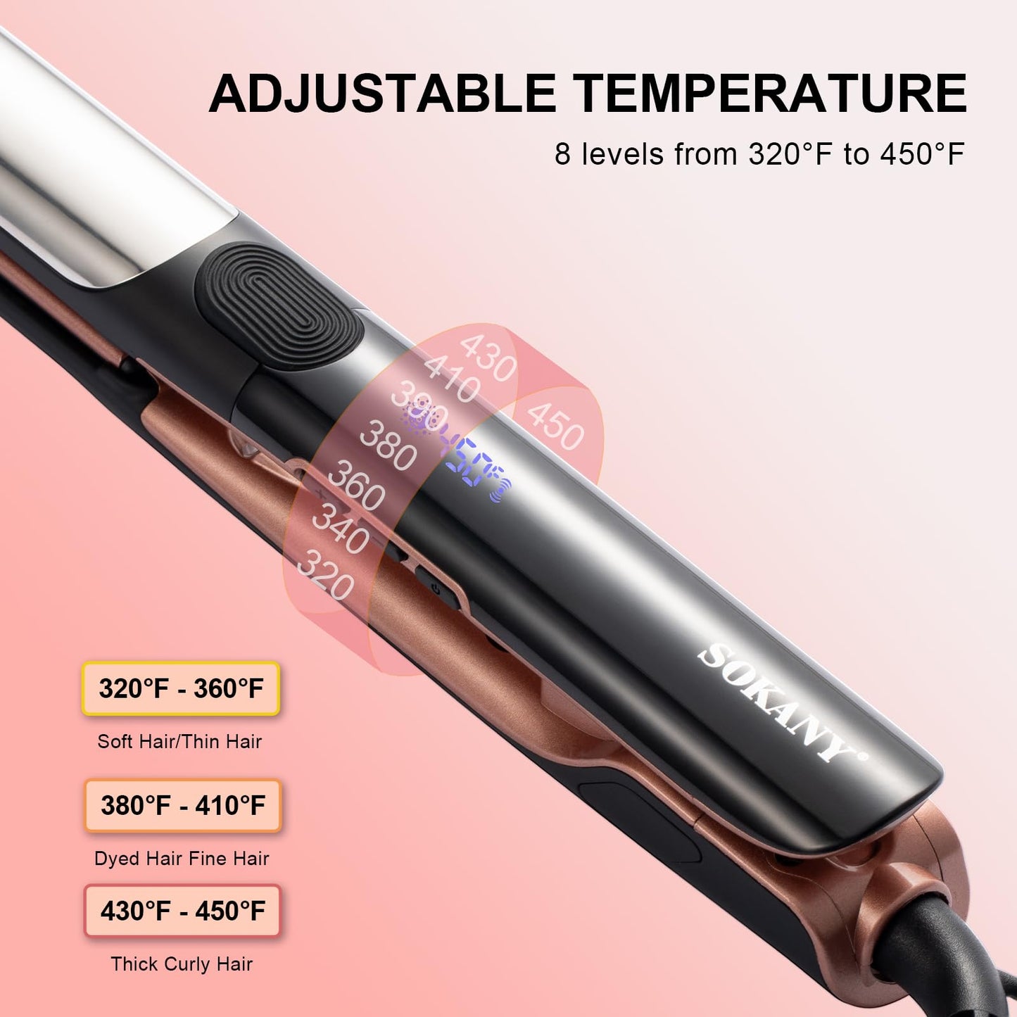 SOKANY Hair Straightener 1 Inch Ionic Flat Iron and Curler 2 in 1 | Dual Voltage Smart 3D Ceramic Floating Plates Straightener,8