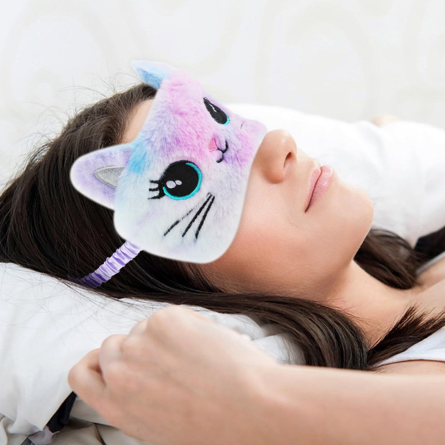 Gjinxi Sleep Mask for Kids, 2 PCS Soft Plush Sleeping Eye Mask, Funny Blindfold Sleep Eye Cover, Cute Animal Sleeping Eye Shade, Night Eyeshade Cover for Toddler Boys Girls Women Men(Cat)