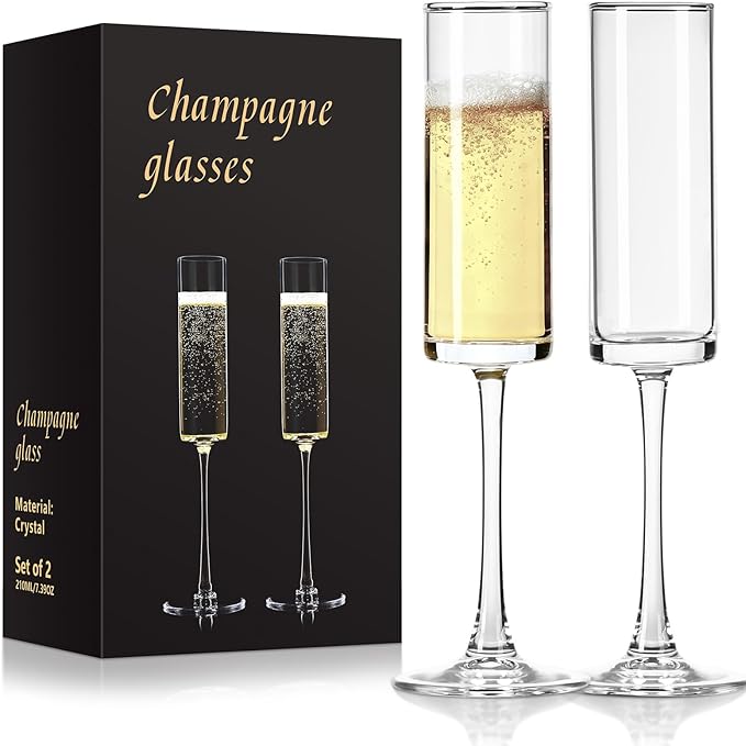 FrutPunch Champagne Glasses, Champagne Flutes Set of 2, 7OZ Long-Stemmed Wine Glasses, Crystal Glass, Elegant Sparkling Wi...