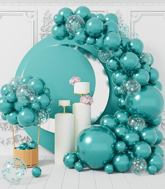 AULE 100Pcs Metallic Green Balloons Different Sizes 18/12/10/5 inch Teal Chrome Latex Shiny Helium Balloons Party Decorati...