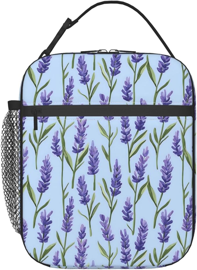 Elegant Lavender Lunch Box for Adults,Men,Women,Purple Floral Design Insulated Lunchbox,Leakproof Tote Bag,Reusable Cooler Bags for Work,Picnic,Office,Travel,Practical Lunchbag Gifts