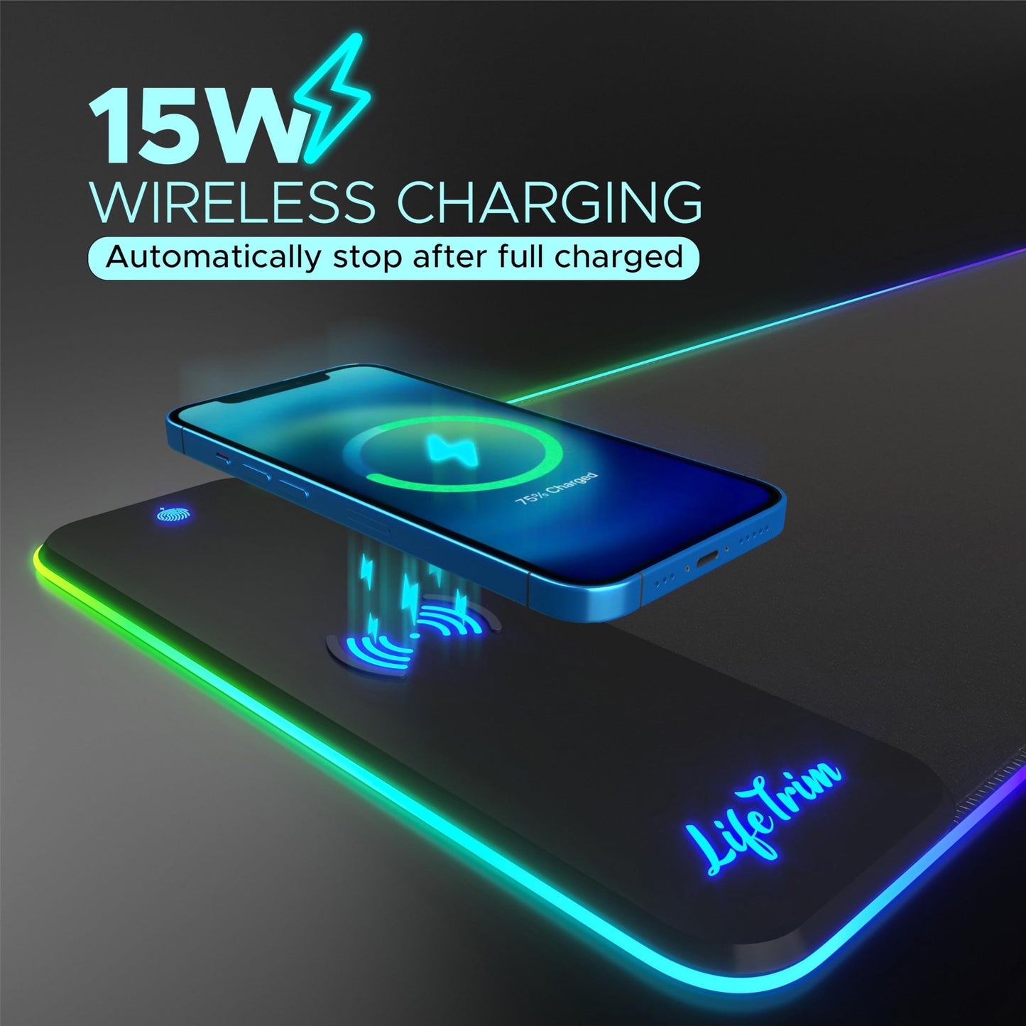 LifeTrim Wireless Charger LED Mousepad 35.5 x 12 Inch RGB Gaming Mouse Pad 10 Light Modes 4mm Thick Large Desk Pad Wireless Charging Cool Mouse Pad for PC Accessories & Gaming Gifts