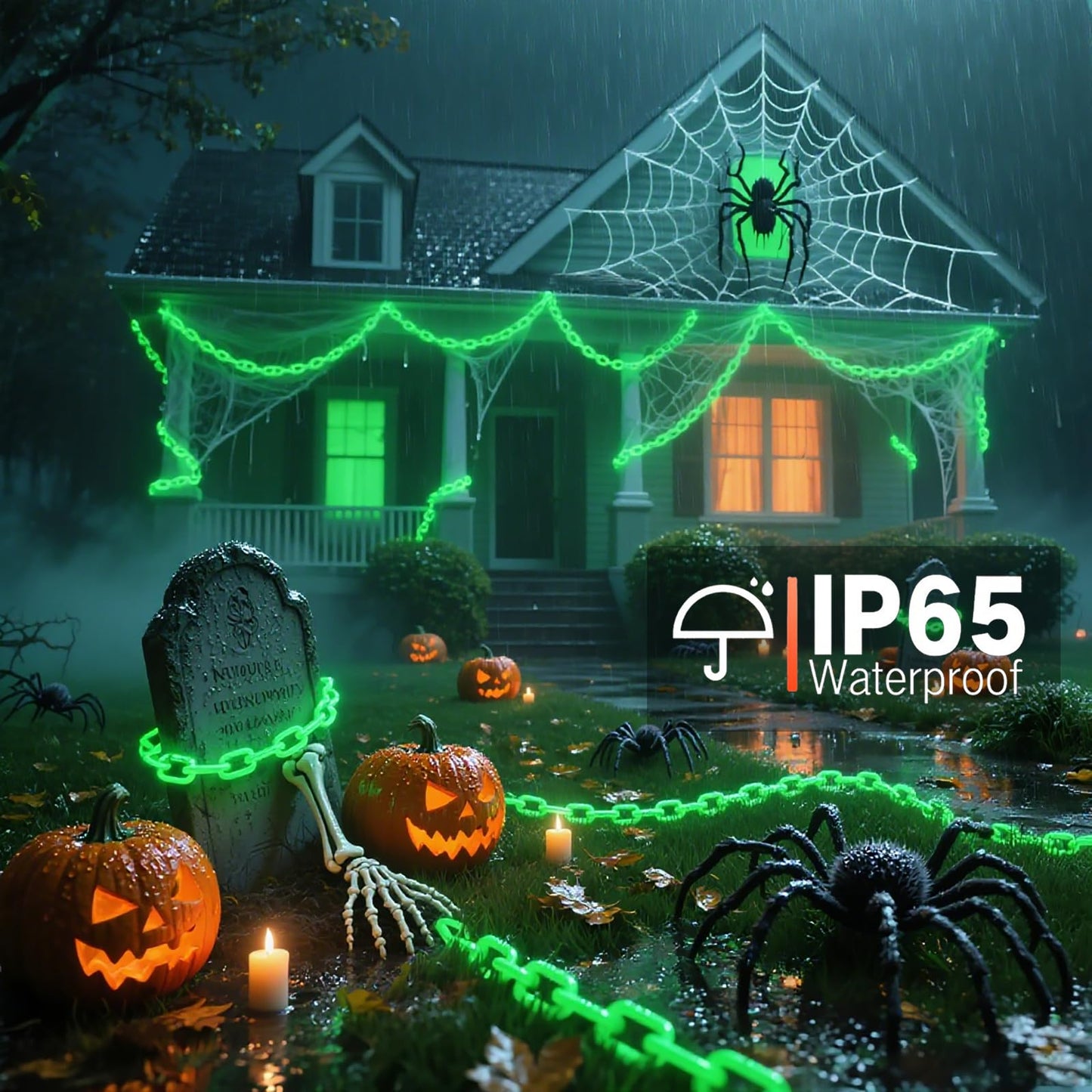 Ohwewant 10Ft Green Chains Battery Operated Halloween Lights  Halloween Decorations Outdoor Indoor  8 Modes Timer Lighted Prop Chains For Party Haunted House Skeleton Dog Creepy Costumes Cosplay