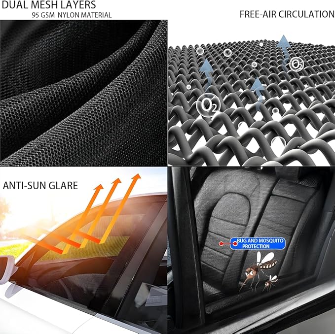 [2025] Car Window Screen Shades for Ram 1500 2500 3500 2019-2025 for Side Window 4 Pcs Truck Picup SUV Bug Mosquito Net Camping Breathable Mesh Netting UV Protection for Baby,Kids