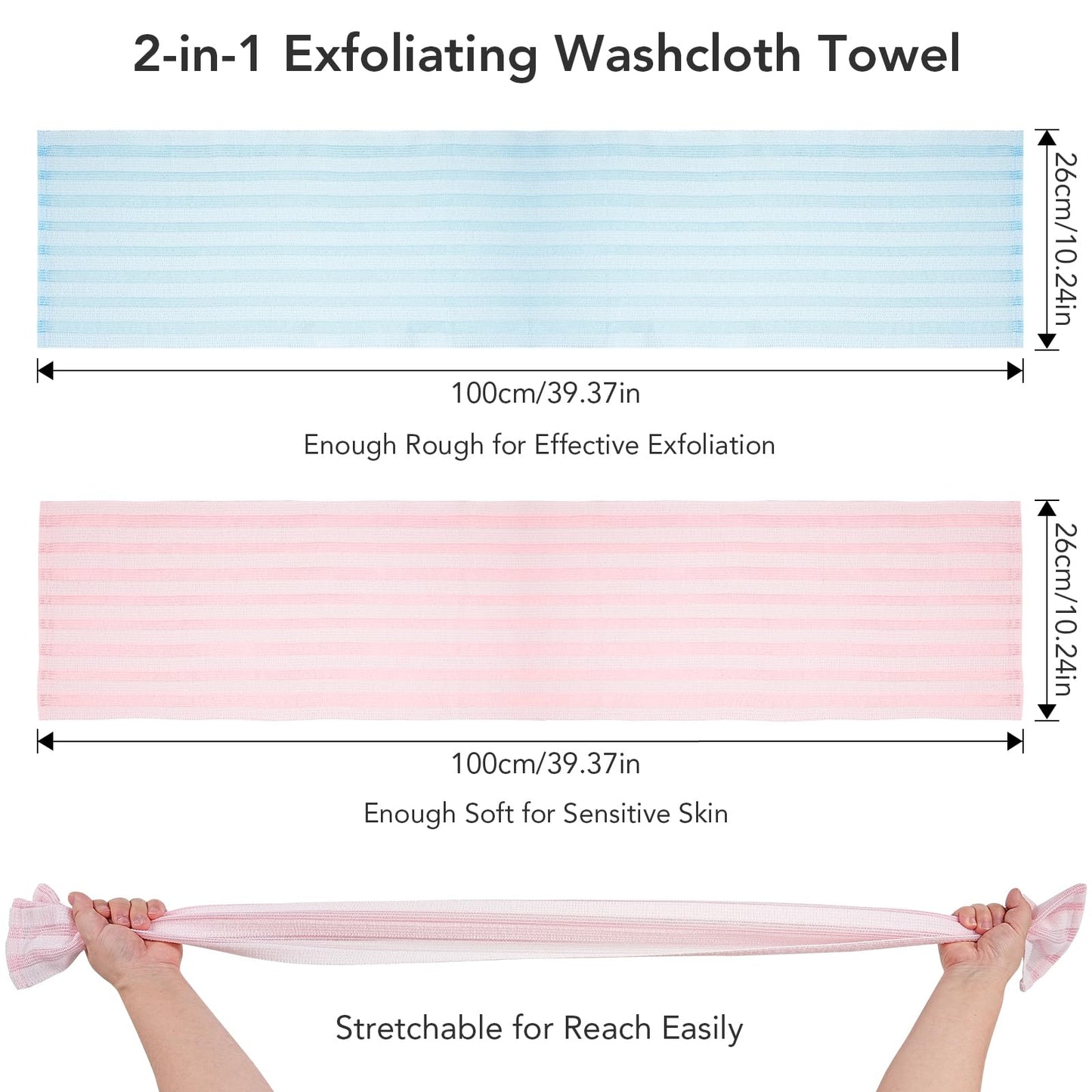 Coxotom Exfoliating Washcloth Shower Towel - 2 Pack Back and Body Scrubbers for Smooth Skin | Quick-Drying, Durable, and Gentle