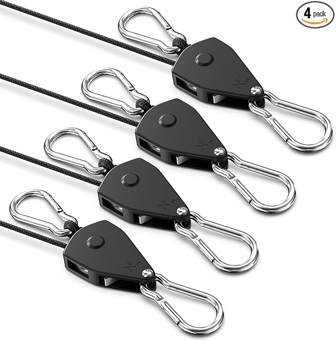 VIPARSPECTRA Retractable Heavy Duty Ratchet Tie Down Straps [4 Pack, 8ft, 75lbs/Pack], Rope Pulley System Rollers with Car...