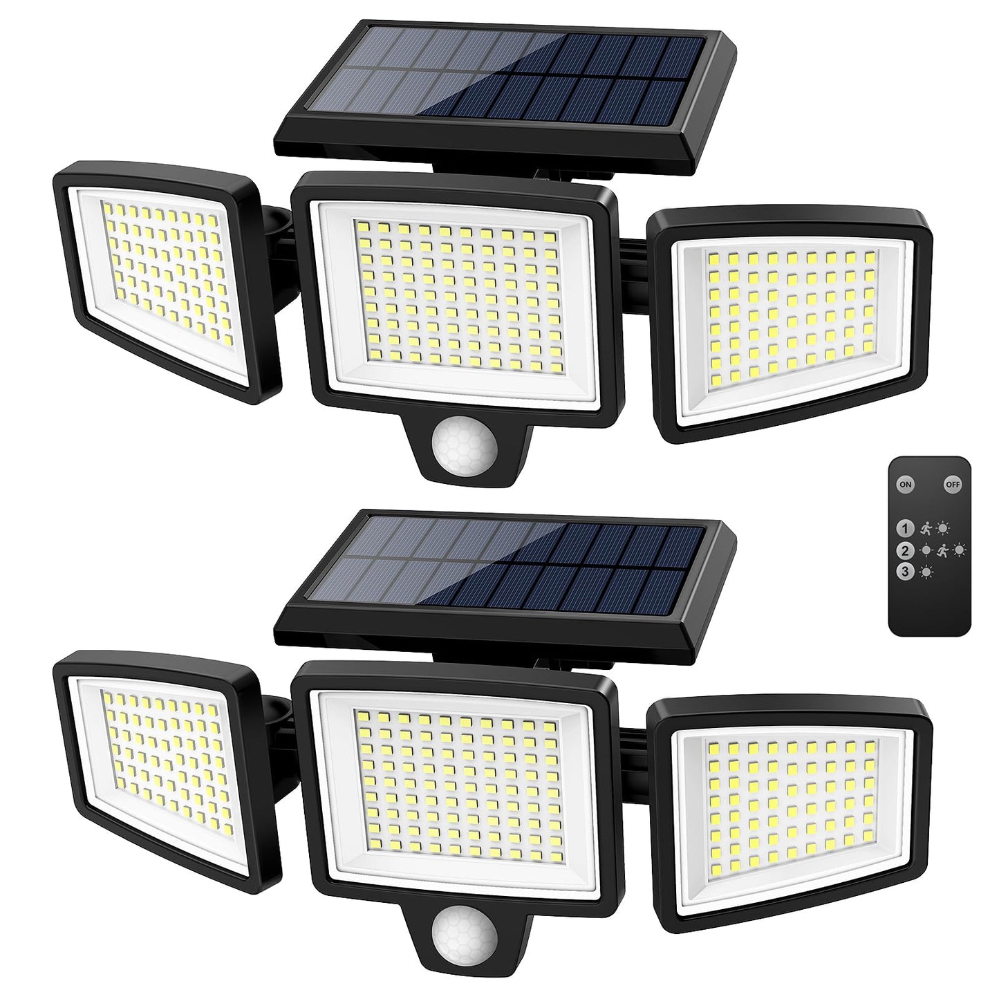 Tuffenough Solar Outdoor Lights 2500LM 210 LED Motion Sensor 3 Heads IP65 Waterproof 2 Pack Black Model 8330D-210R