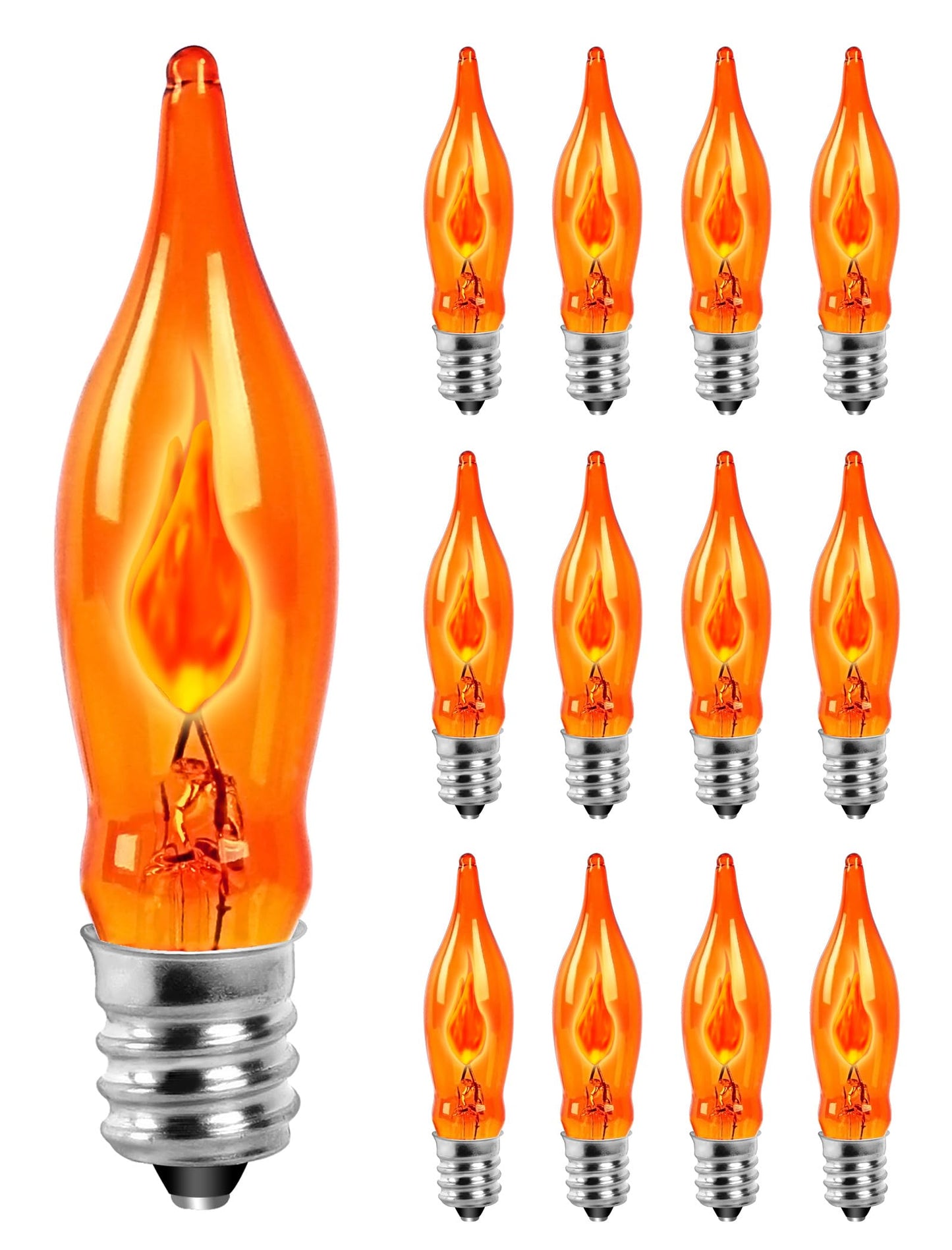 Christmas Orange Flicker Flame Light Bulbs  C18 Led Replacement  1 Watt E12 Candelabra Base  Flickering Flame Night Bulbs For Xmas Tree Outdoor String Lights Window Candles Chandeliers Decor  12Pk